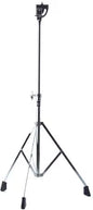 A black metal light stand with a three-legged tripod base, adjustable height mechanism, and a mounting bracket at the top, shown against a plain white background.