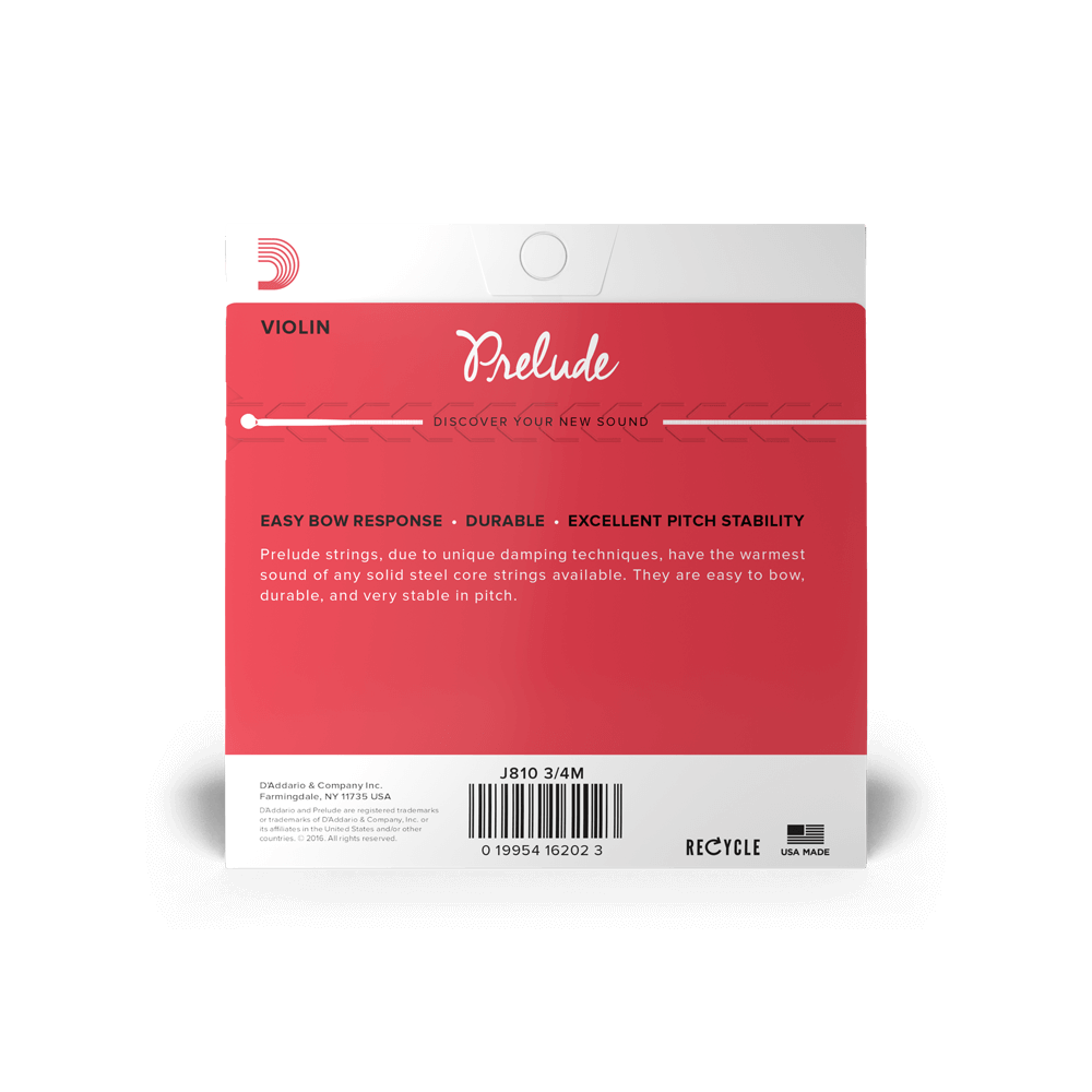 3/4 Prelude Violin Strings - G, D, A, E & Set - Medium - San Diego Music Studio - D'Addario - strings